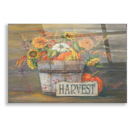 Epic Art 'Fall Harvest Bucket' by Pam Britton, Acrylic Glass Wall Art, 16"x12"
