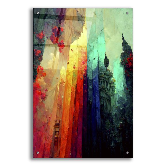 Epic Art 'Fantasy Draped City' by Romantz Art, Acrylic Glass Wall Art, 24"x36"