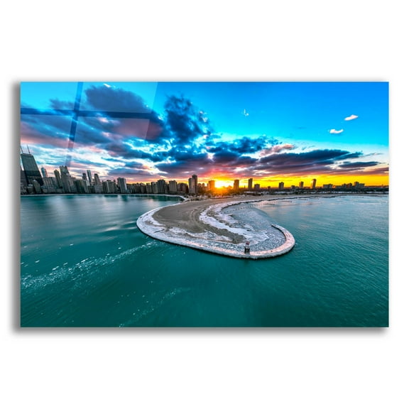 Epic Art 'Fiery Chicago Sunset' by Epic Portfolio, Acrylic Glass Wall Art, 16"x12"