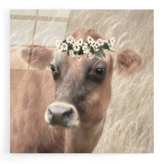 Epic Art 'Floral Cow II' by Lori Deiter, Acrylic Glass Wall Art, 12"x12"
