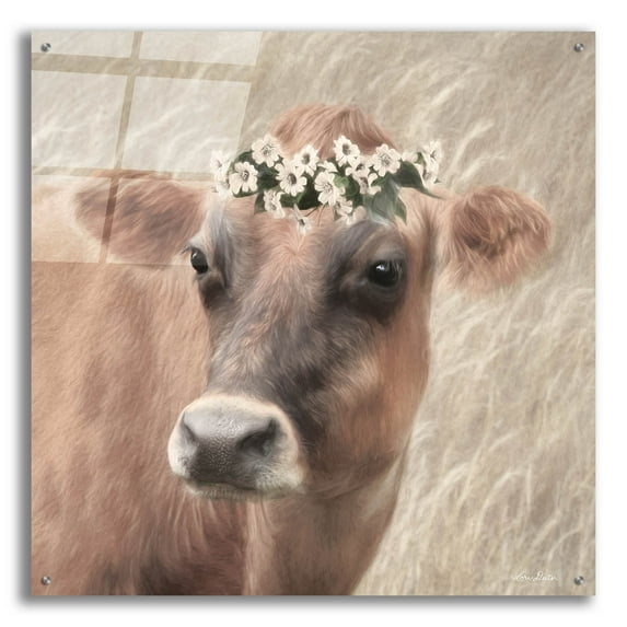 Epic Art 'Floral Cow II' by Lori Deiter, Acrylic Glass Wall Art, 36"x36"
