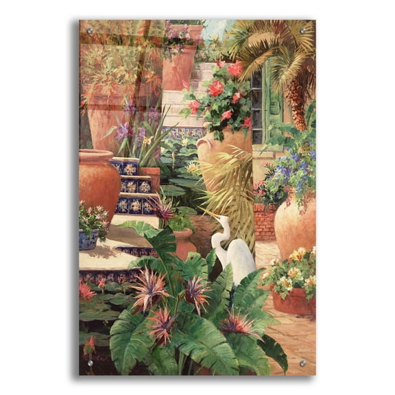 Epic Art 'Floral Fractal with Egret' by Art Fronckowiak, Acrylic Glass Wall Art, 24"x36"