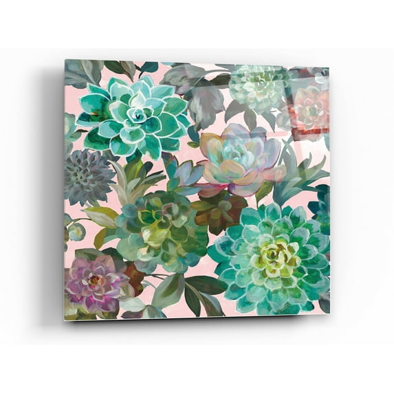 Epic Art 'Floral Succulents v2 Crop on Pink' by Danhui Nai, Acrylic Glass Wall Art, 24"x24"