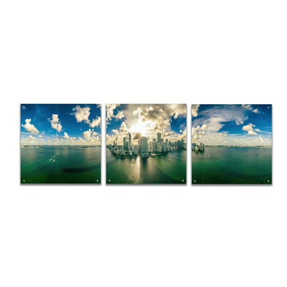 Epic Art 'Florida - Downtown Miami' by Epic Portfolio, Acrylic Glass Wall Art, 3 Piece Set, 72" x 24"