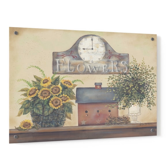 Epic Art 'Flower Clock' by Pam Britton, Acrylic Glass Wall Art, 36"x24"