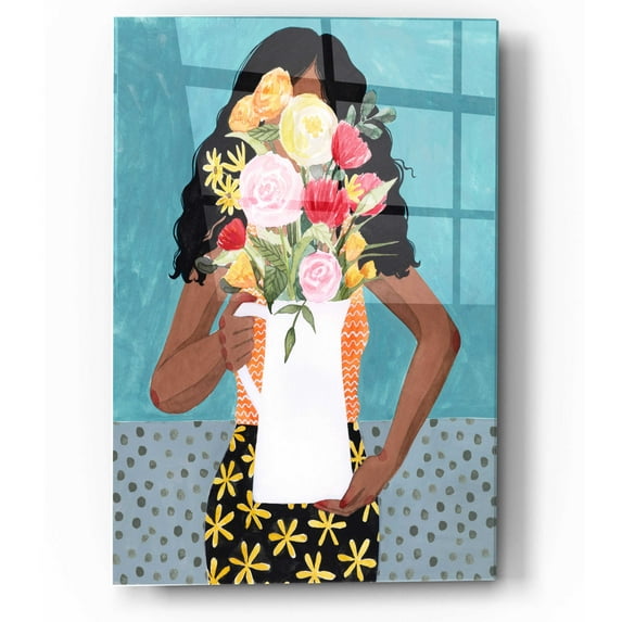 Epic Art 'Flower Vase Girl I' by Grace Popp, Acrylic Wall Glass, 12"x16"