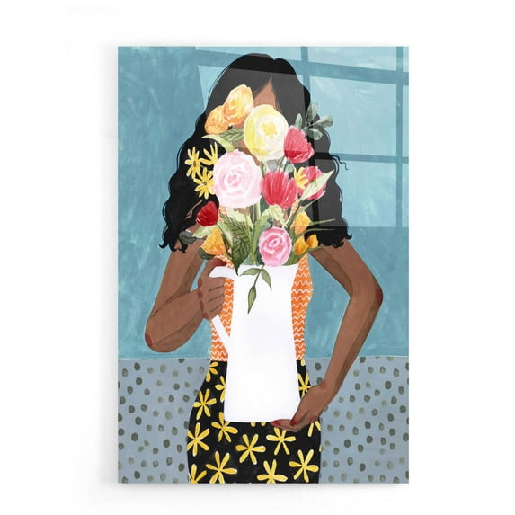 Epic Art 'Flower Vase Girl I' by Grace Popp, Acrylic Wall Glass, 16"x24"