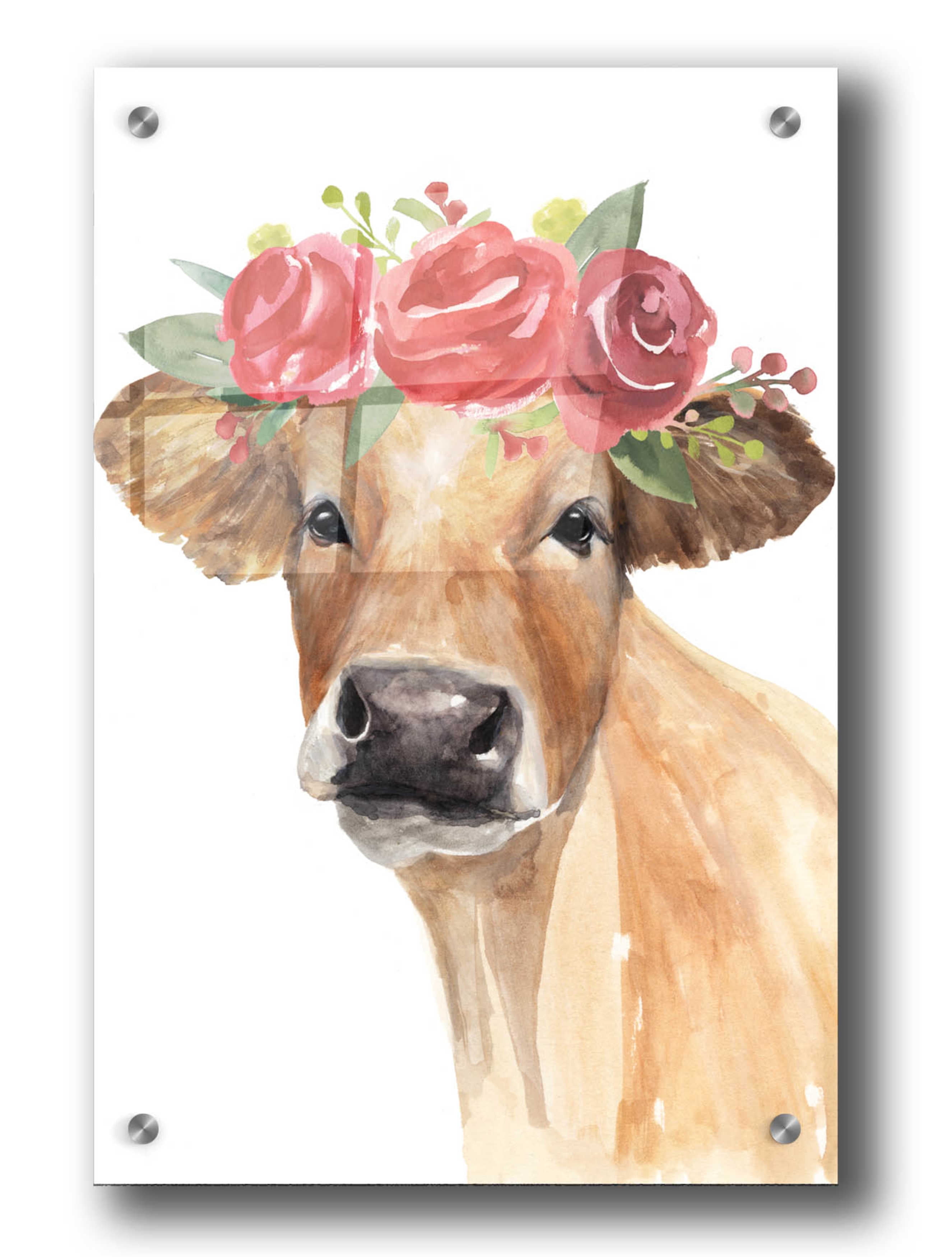 Flowered Cow II Acrylic Wall Art in 36" x 24"