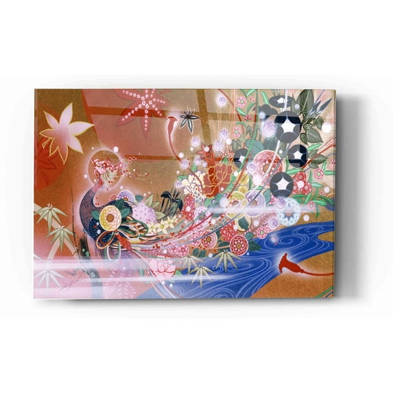 Epic Art 'Flowers Peacock' by Zigen Tanabe, Acrylic Glass Wall Art, 16"x24"