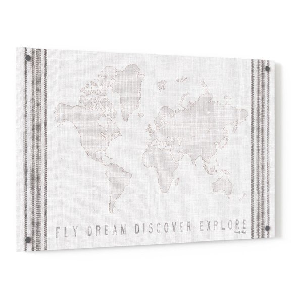Epic Art 'Fly, Dream, Discover, Explore Map' by Cindy Jacobs, Acrylic Glass Wall Art, 36"x24"