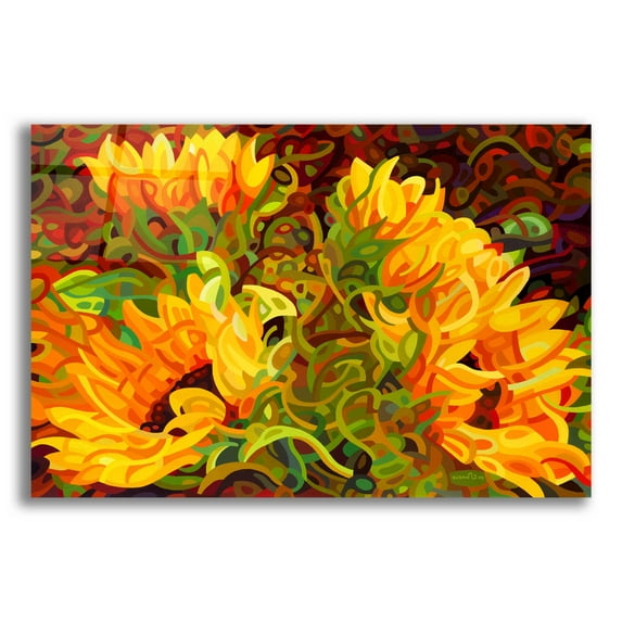 Epic Art 'Four Sunflowers' by Mandy Budan, Acrylic Glass Wall Art, 16"x12"