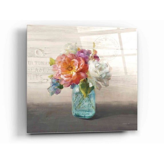 Epic Art 'French Cottage Bouquet I Mothers' by Danhui Nai, Acrylic Glass Wall Art, 12"x12"