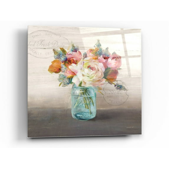 Epic Art 'French Cottage Bouquet II Mothers' by Danhui Nai, Acrylic Glass Wall Art, 24"x24"