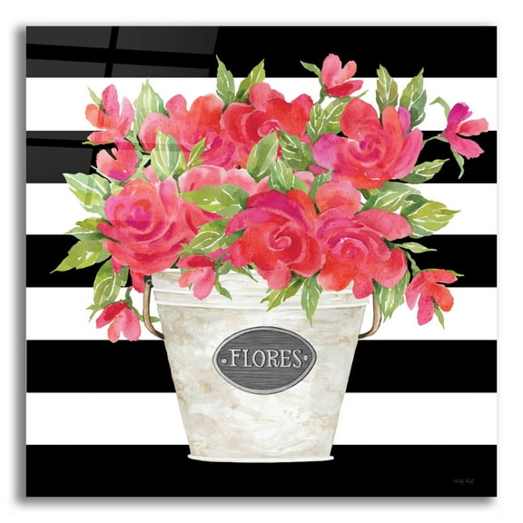 Epic Art 'Fuchsia Flores Stripes' by Cindy Jacobs, Acrylic Glass Wall Art, 12"x12"