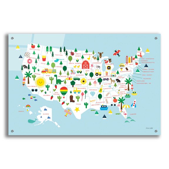 Epic Art 'Fun USA Map' by Ann Kelle Designs, Acrylic Glass Wall Art, 36"x24"
