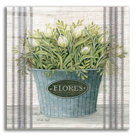 Epic Art 'Galvanized Flores' by Cindy Jacobs, Acrylic Glass Wall Art, 12"x12"