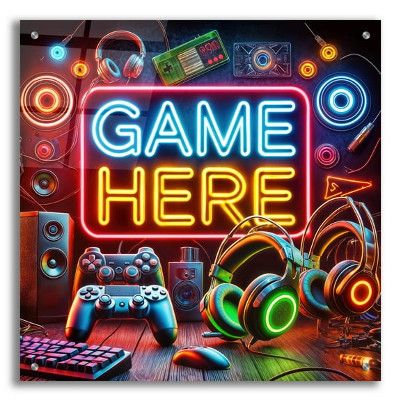 Epic Art 'Game Here' by Rey Klimt Acrylic Glass Wall Art, 24" x 24"