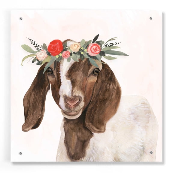 Epic Art 'Garden Goat II' by Victoria Borges, Acrylic Glass Wall Art, 24"x24"