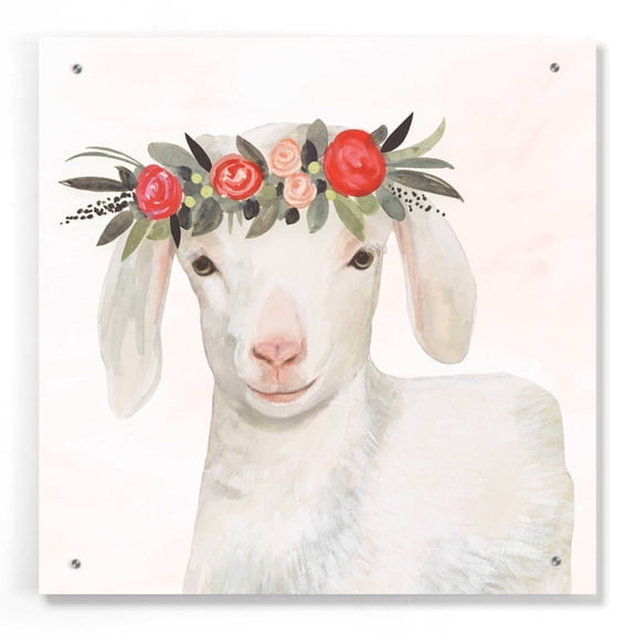 Epic Art 'Garden Goat IV' by Victoria Borges, Acrylic Glass Wall Art, 24"x24"