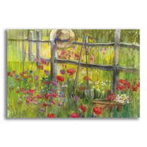 Epic Art 'Gardening By The Fence' by Carol Rowan, Acrylic Glass Wall Art, 16"x12"