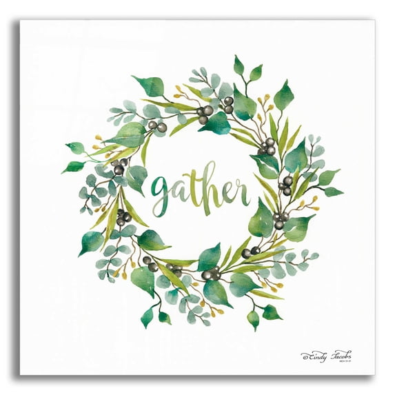 Epic Art 'Gather Eucalyptus Wreath' by Cindy Jacobs, Acrylic Glass Wall Art, 12"x12"