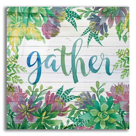 Epic Art 'Gather Succulents' by Cindy Jacobs, Acrylic Glass Wall Art, 12"x12"