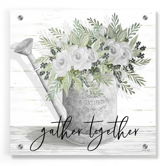 Epic Art 'Gather Together Watering Can' by Cindy Jacobs, Acrylic Glass Wall Art, 36"x36"