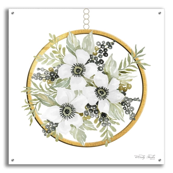 Epic Art 'Geometric Circle Muted Floral' by Cindy Jacobs, Acrylic Glass Wall Art, 36"x36"