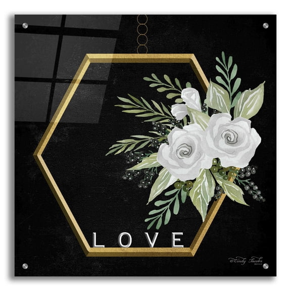 Epic Art 'Geometric Hexagon Muted Floral' by Cindy Jacobs, Acrylic Glass Wall Art, 24"x24"