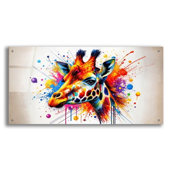 Epic Art 'Giraffe Paint Splashes' by Rey Klimt Acrylic Glass Wall Art, 48" x 24"