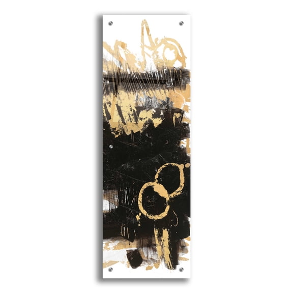 Epic Art 'Gold And Black Abstract Panel II' by Mike Schick, Acrylic Glass Wall Art, 12"x36"