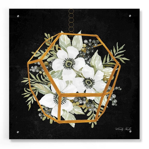 Epic Art 'Gold Geometric Hexagon' by Cindy Jacobs, Acrylic Glass Wall Art, 24"x24"