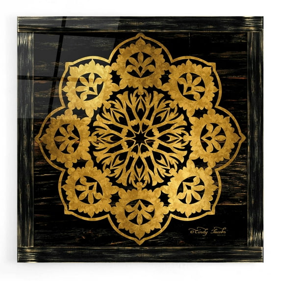 Epic Art 'Gold Mandala I' by Cindy Jacobs, Acrylic Glass Wall Art, 12"x12"