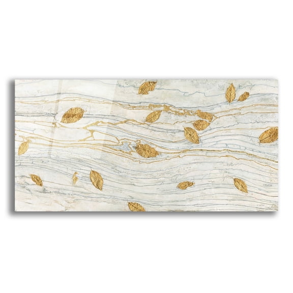 Epic Art 'Golden Fossil Leaves' by James Wiens, Acrylic Glass Wall Art, 24"x12"