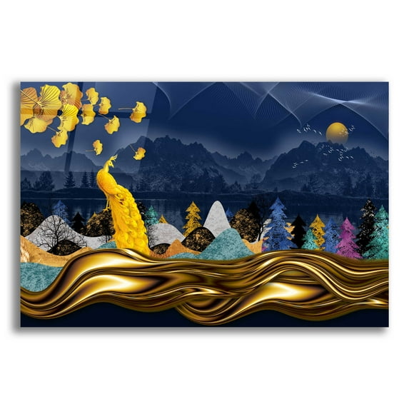 Epic Art 'Golden Peacock' by Epic Portfolio, Acrylic Glass Wall Art, 16"x12"