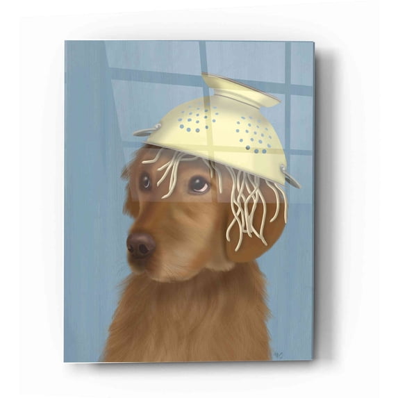 Epic Art 'Golden Retriever and Spaghetti' by Fab Funky Acrylic Glass Wall Art, 12"x16"