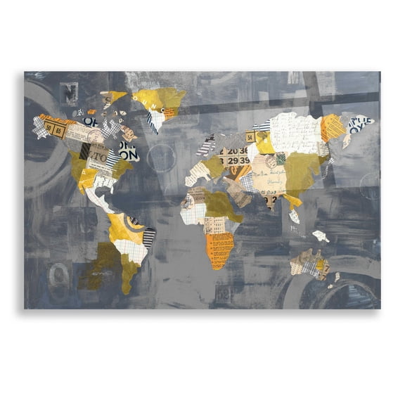 Epic Art 'Golden World on Grey' by Courtney Prahl, Acrylic Glass Wall Art, 16"x12"