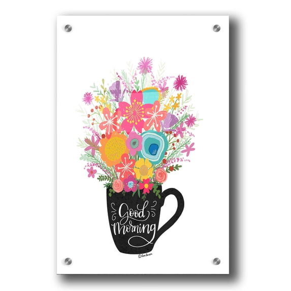 Epic Art 'Good Morning Coffee Floral' by L. Larson, Acrylic Glass Wall Art, 24"x36"