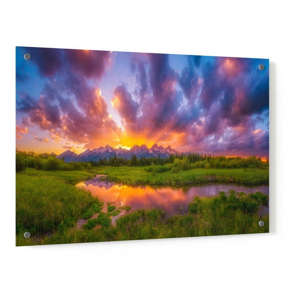 Epic Art 'Grand Sunset in the Tetons' by Darren White, Acrylic Glass Wall Art, 36"x24"
