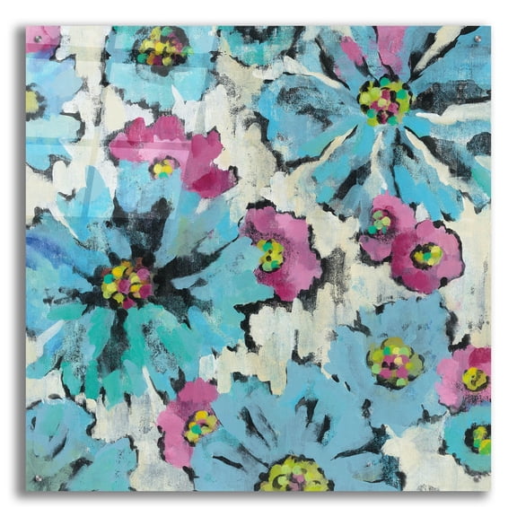 Epic Art 'Graphic Pink and Blue Floral I' by Silvia Vassileva, Acrylic Glass Wall Art, 36"x36"