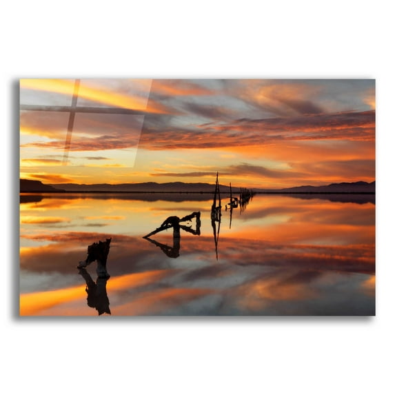 Epic Art 'Great Salt Lake Pilings Sunset' by Mike Jones, Acrylic Glass Wall Art, 24"x16"