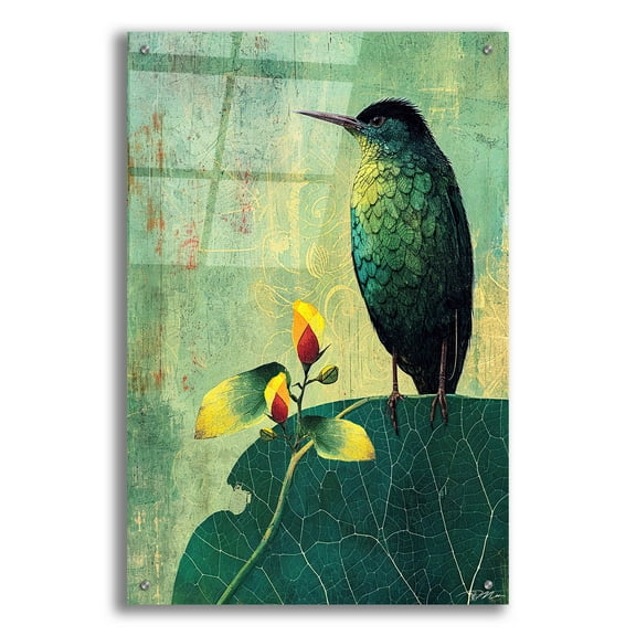 Epic Art 'Green Bird' by Momart Acrylic Glass Wall Art, 24" x 36"