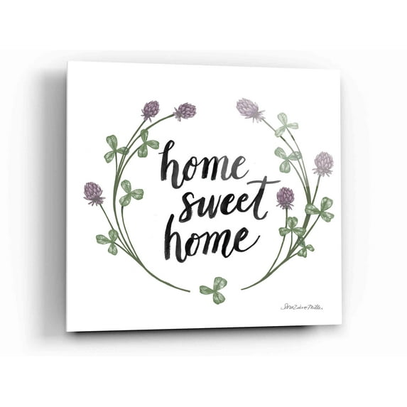 Epic Art 'Happy to Bee Home Words I' by Sara Zieve Miller, Acrylic Glass Wall Art, 12"x12"