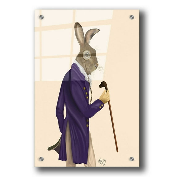 Epic Art 'Hare In Purple Coat' by Fab Funky, Acrylic Glass Wall Art, 24"x36"