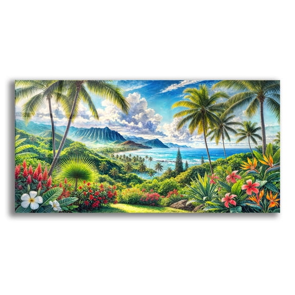 Epic Art 'Hawaii Lush Painting' by Rey Klimt Acrylic Glass Wall Art, 24" x 12"