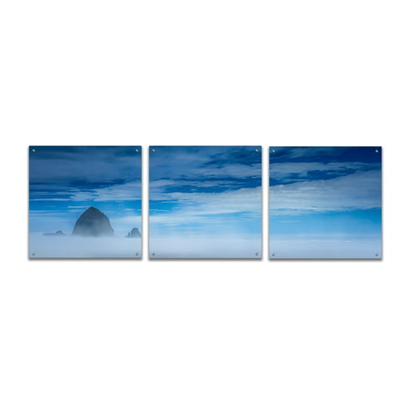 Epic Art 'Haystack Rock In The Mist' by Don Schwartz, Acrylic Glass Wall Art, 3 Piece Set, 72" x 24"