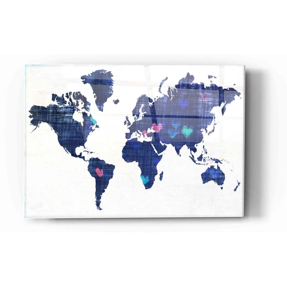 Epic Art 'Hearts World Map 3' by Irena Orlov, Acrylic Glass Wall Art, 12"x16"
