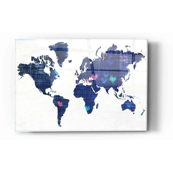Epic Art 'Hearts World Map 3' by Irena Orlov, Acrylic Glass Wall Art, 16"x24"