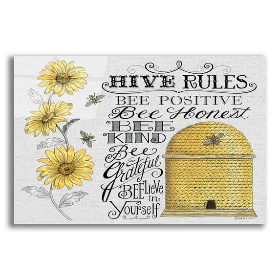 Epic Art 'Hive Rules 2' by Deb Strain, Acrylic Glass Wall Art, 24"x16"
