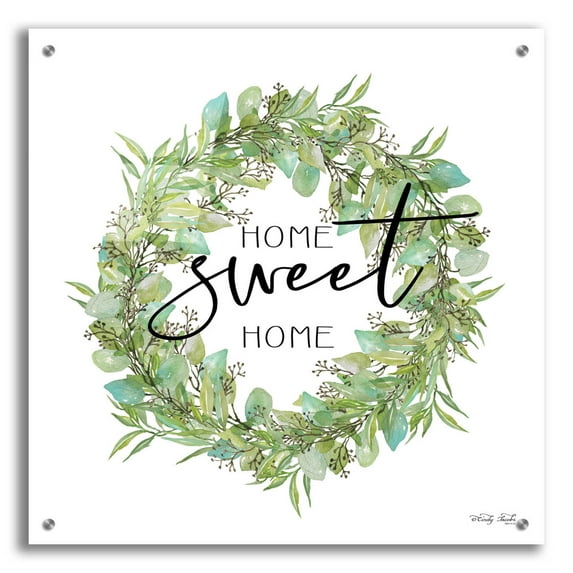 Epic Art 'Home Sweet Home Wreath I' by Cindy Jacobs, Acrylic Glass Wall Art, 24"x24"
